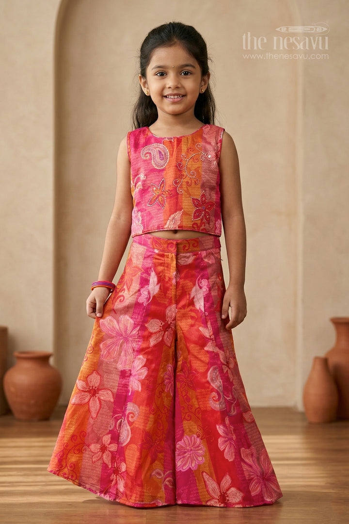 The Nesavu Girls Sharara / Plazo Set Girls Sharara Set for Festival Occasions Nesavu 18 (2Y) / Pink / Georgette GPS992A-18 Nesavu girls georgette sharara set for weddings and festive occasions with digital print design