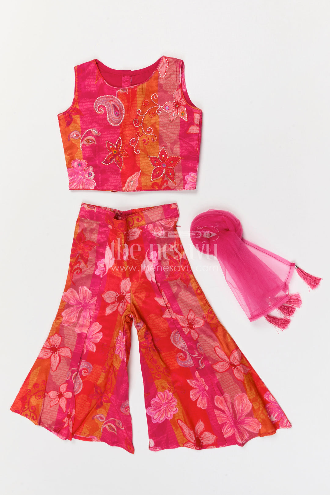 The Nesavu Girls Sharara / Plazo Set Girls Sharara Set for Festival Occasions Nesavu Nesavu girls georgette sharara set for weddings and festive occasions with digital print design