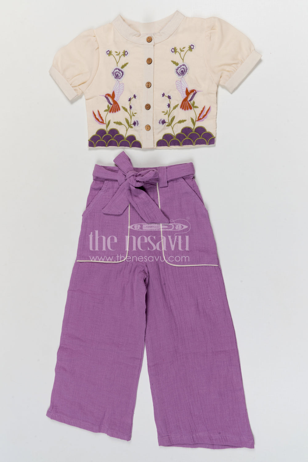 The Nesavu Girls Sharara / Plazo Set Girls Sharara Set for Festive Celebrations and Ethnic Occasions Nesavu Nesavu girls muslin cotton sharara set with thread embroidery for festive and ethnic occasions