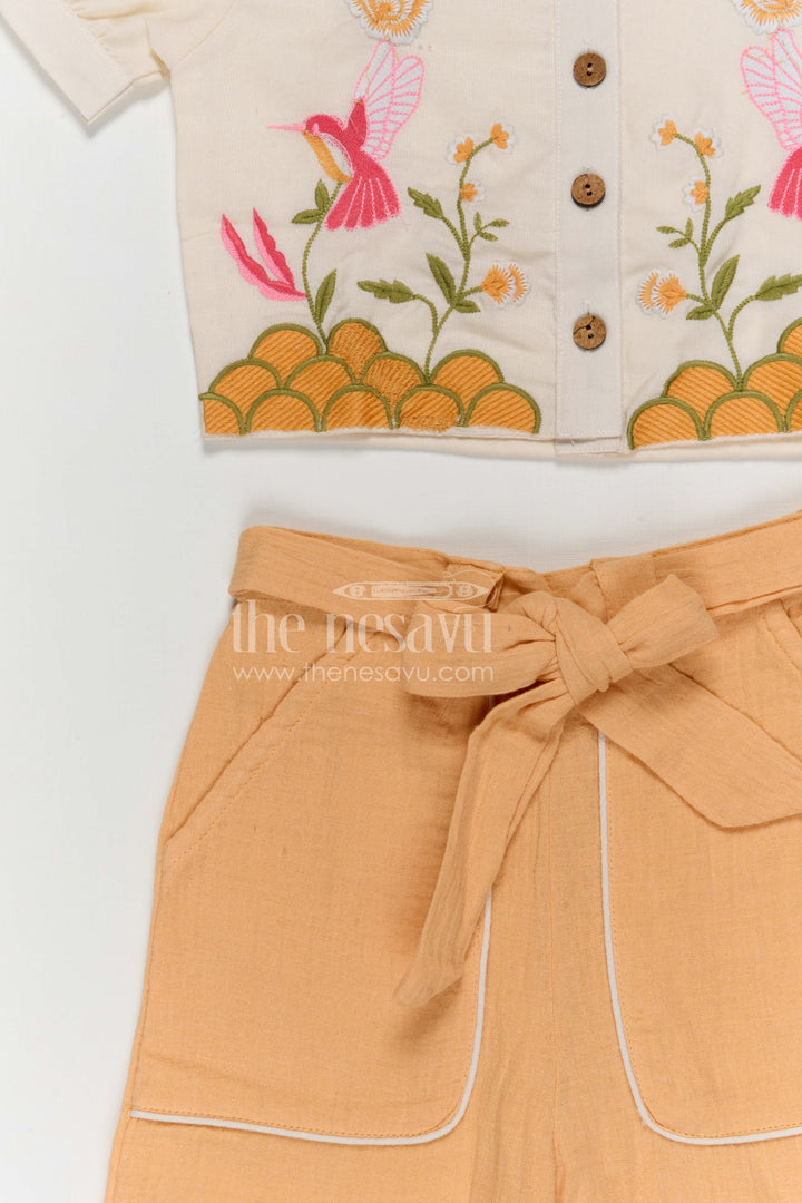 The Nesavu Girls Sharara / Plazo Set Girls Sharara Set for Festive Celebrations and Ethnic Wear Nesavu Nesavu girls muslin cotton sharara set with thread embroidery for festive celebrations and ethnic wear