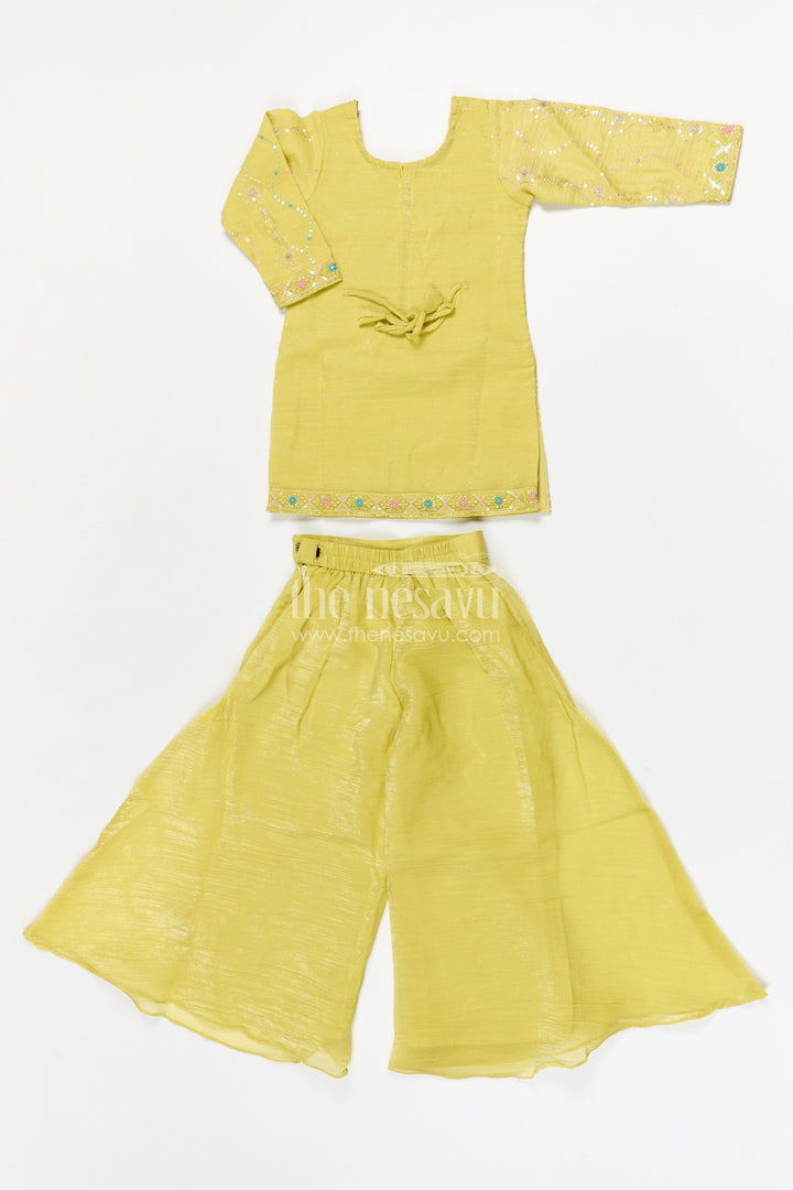 The Nesavu Girls Sharara / Plazo Set Girls Sharara Set for Festive Celebrations and Family Functions Nesavu Nesavu girls tissue organza sharara set with embroidered yoke for festive wear