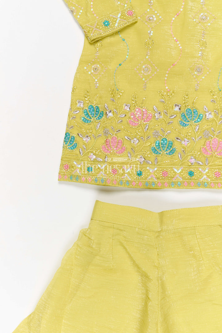 The Nesavu Girls Sharara / Plazo Set Girls Sharara Set for Festive Celebrations and Family Functions Nesavu Nesavu girls tissue organza sharara set with embroidered yoke for festive wear