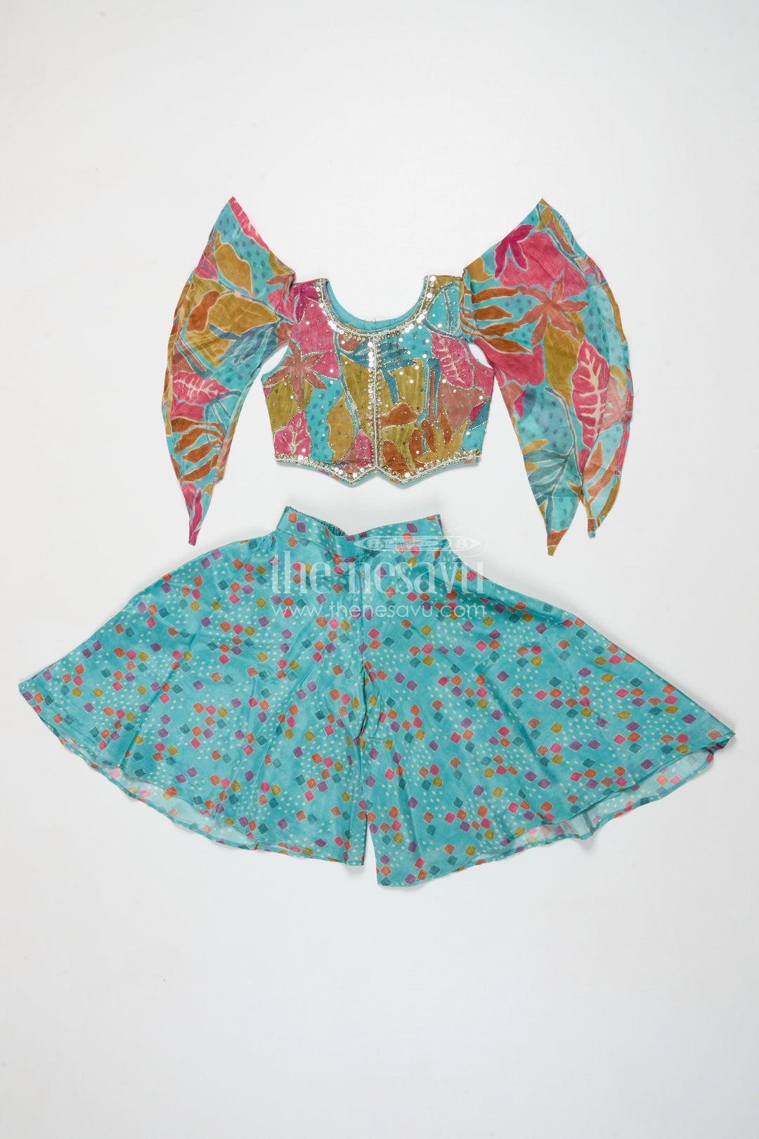 The Nesavu Girls Sharara / Plazo Set Girls Sharara Set for Festive Celebrations and Family Occasions Nesavu 16 (1Y) / Green GPS637A-16 Nesavu girls sharara set with digital print in georgette for festivals and weddings