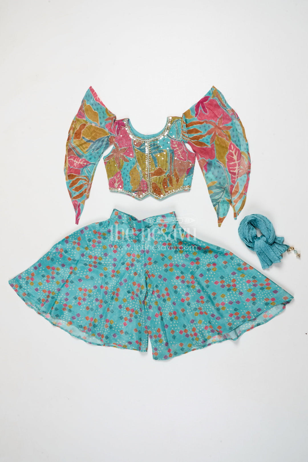 The Nesavu Girls Sharara / Plazo Set Girls Sharara Set for Festive Celebrations and Family Occasions Nesavu Nesavu girls sharara set with digital print in georgette for festivals and weddings