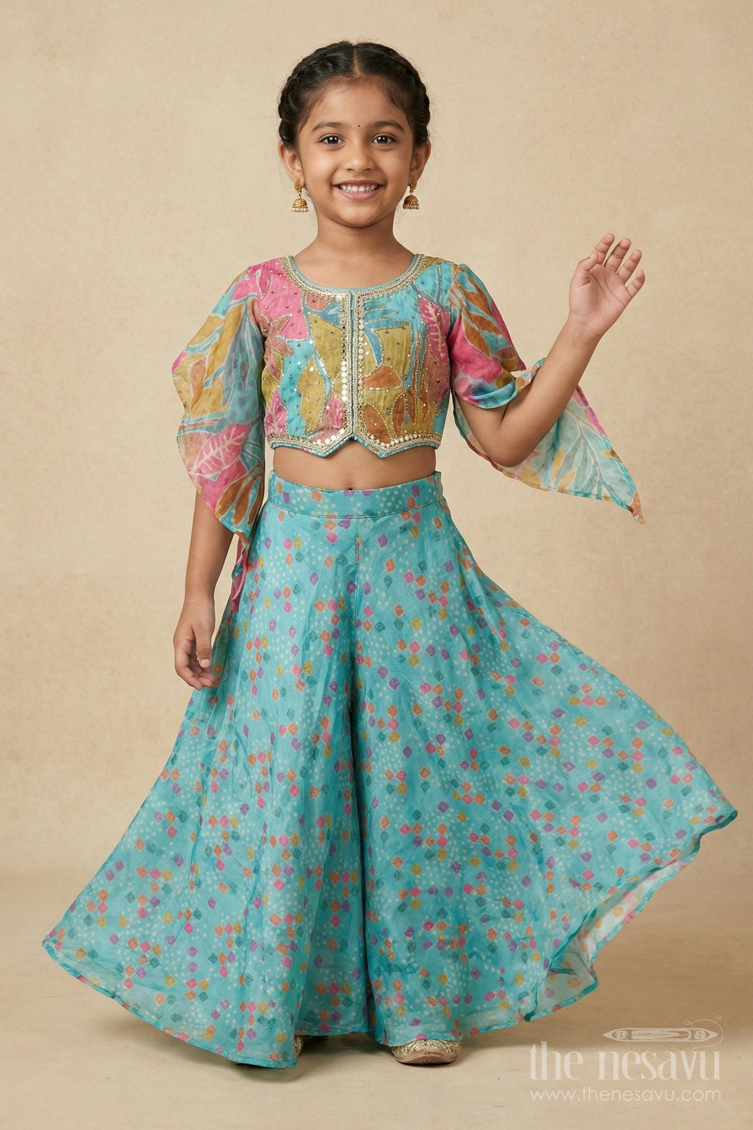 The Nesavu Girls Sharara / Plazo Set Girls Sharara Set for Festive Celebrations and Family Occasions Nesavu Nesavu girls sharara set with digital print in georgette for festivals and weddings