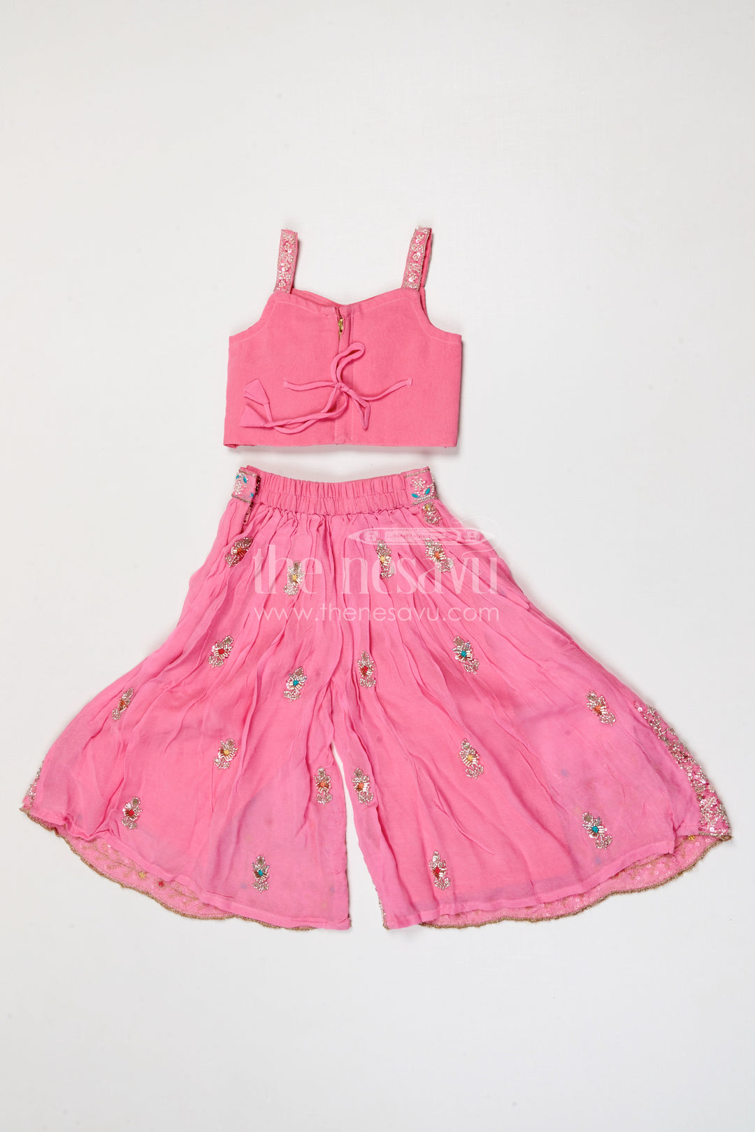 The Nesavu Girls Sharara / Plazo Set Girls Sharara Set for Festive Celebrations and Family Weddings Nesavu Nesavu girls sharara set for weddings and festive celebrations georgette outfit with designer yoke