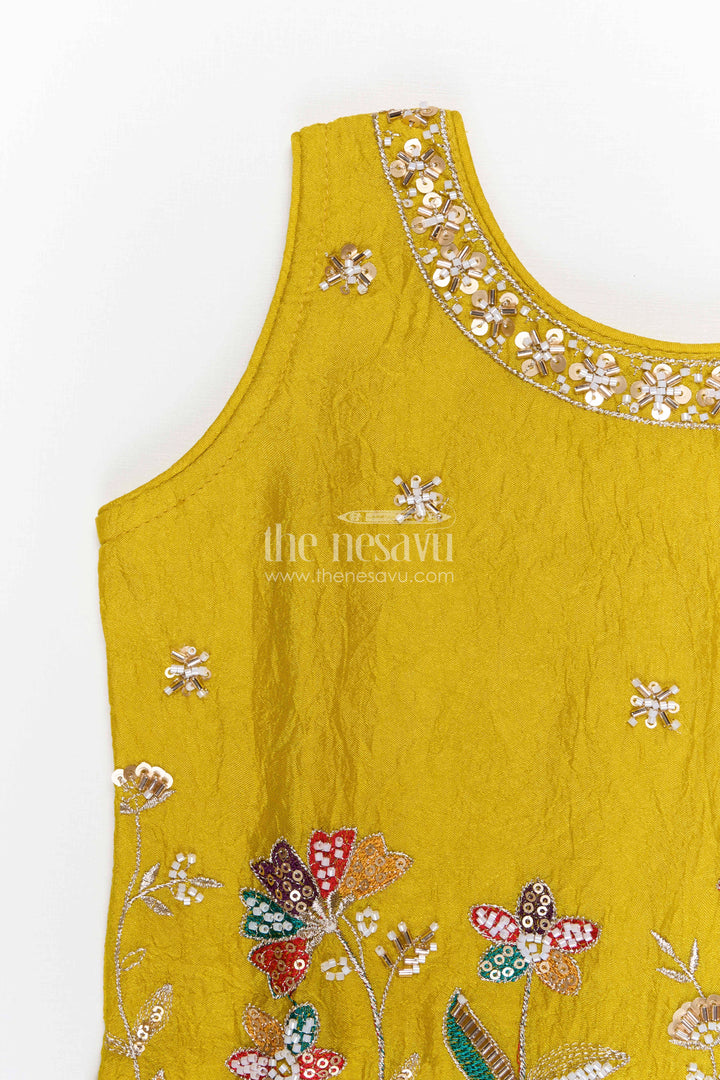 The Nesavu Girls Sharara / Plazo Set Girls Sharara Set for Festive Celebrations and Wedding Functions Nesavu Nesavu girls crushed georgette sharara set for weddings and festive celebrations with designer yoke