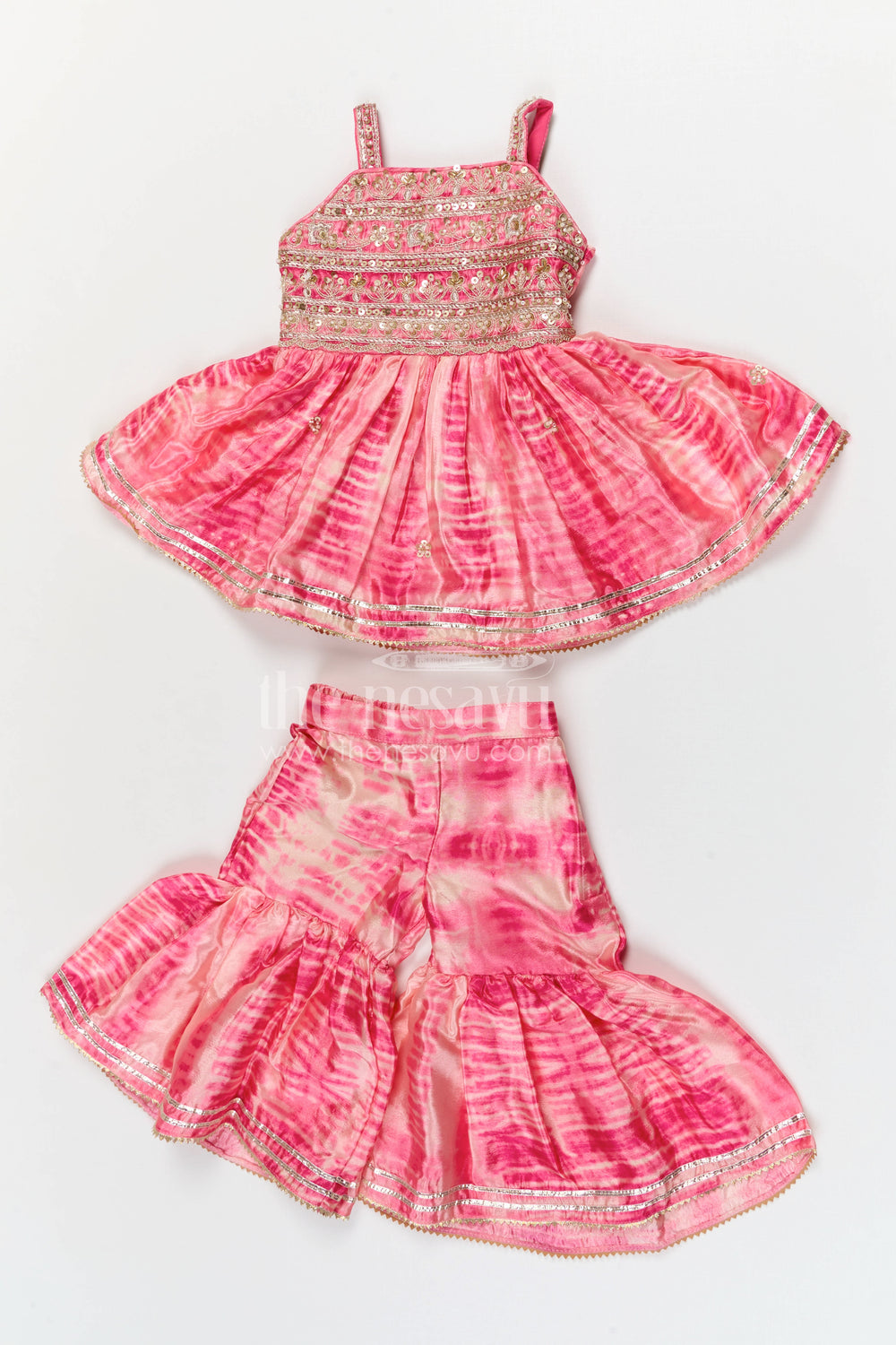 The Nesavu Girls Sharara / Plazo Set Girls Sharara Set for Festive Celebrations and Wedding Occasional Events Nesavu Nesavu girls crepe silk sharara set with designer embroidered yoke for weddings and festive celebrations