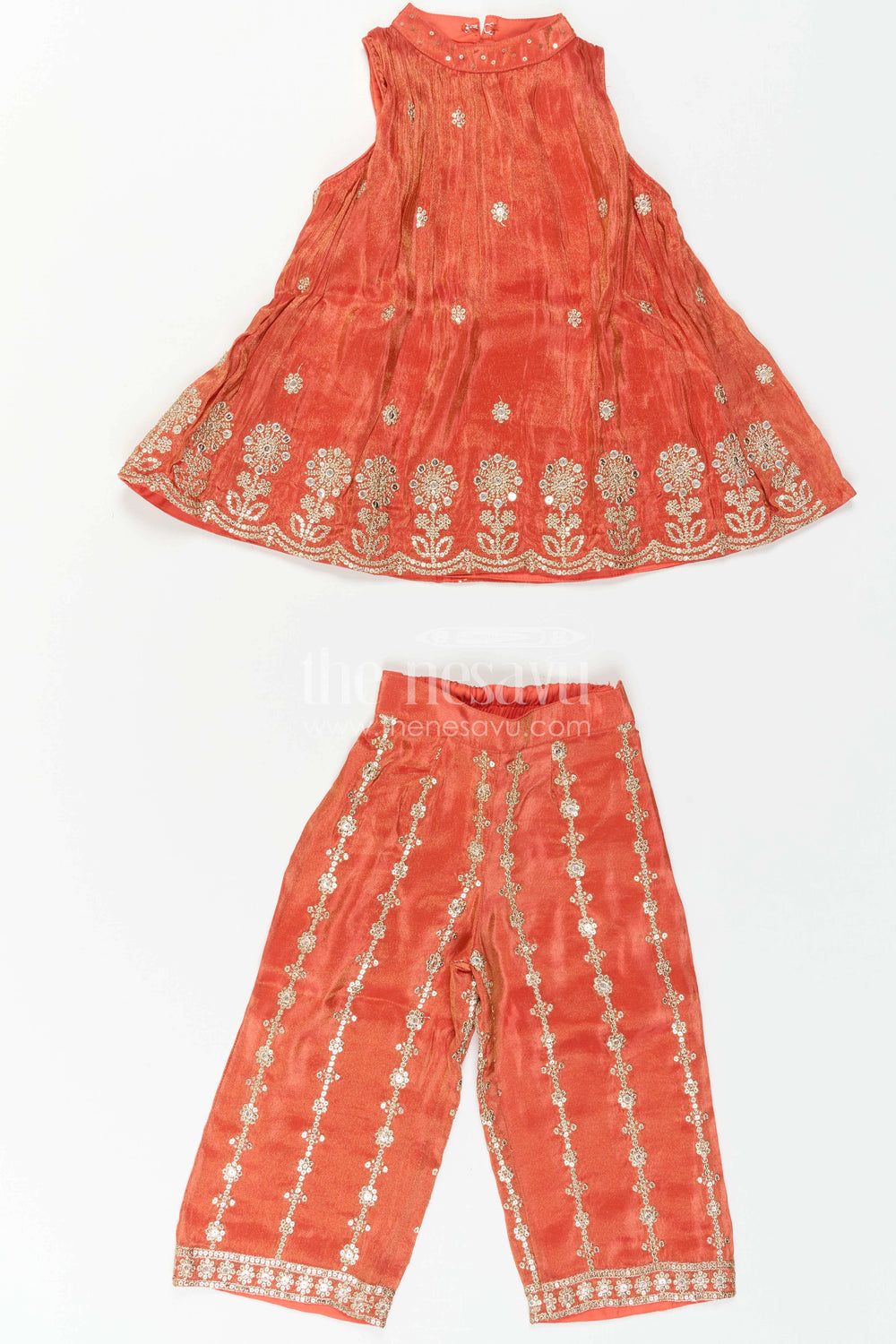 The Nesavu Girls Sharara / Plazo Set Girls Sharara Set for Festive Celebrations and Weddings Nesavu Nesavu Girls Sharara Set With Designer Embroidery And Dupatta For Festive Celebrations