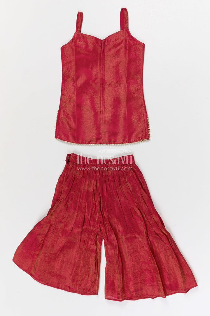 The Nesavu Girls Sharara / Plazo Set Girls Sharara Set for Festive Functions and Celebrations Nesavu Nesavu Girls Viscose Silk Sharara Set With Sequence Embroidery For Festive Weddings And Celebrations