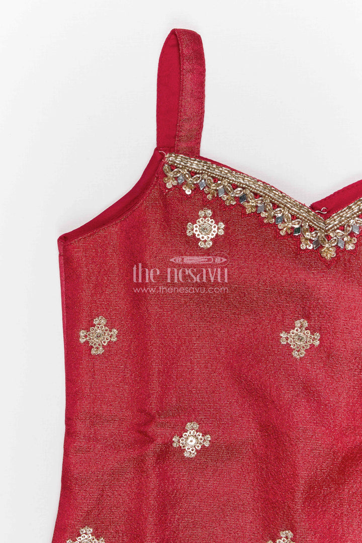 The Nesavu Girls Sharara / Plazo Set Girls Sharara Set for Festive Functions and Celebrations Nesavu Nesavu Girls Viscose Silk Sharara Set With Sequence Embroidery For Festive Weddings And Celebrations