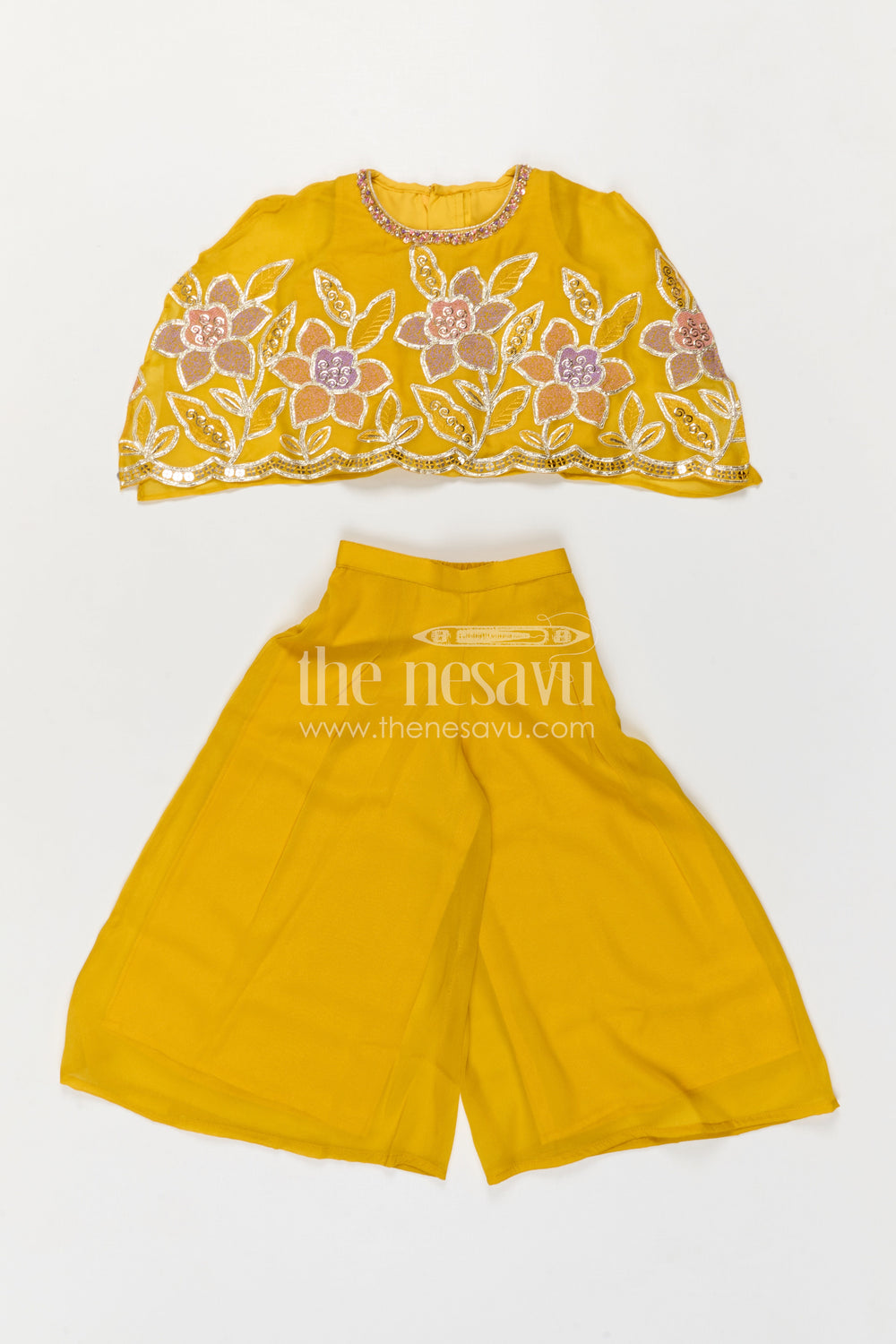 The Nesavu Girls Sharara / Plazo Set Girls Sharara Set for Festive Functions and Wedding Events Nesavu Nesavu Girls Sharara Set For Festive Functions With Georgette And Sequence Embroidery Design