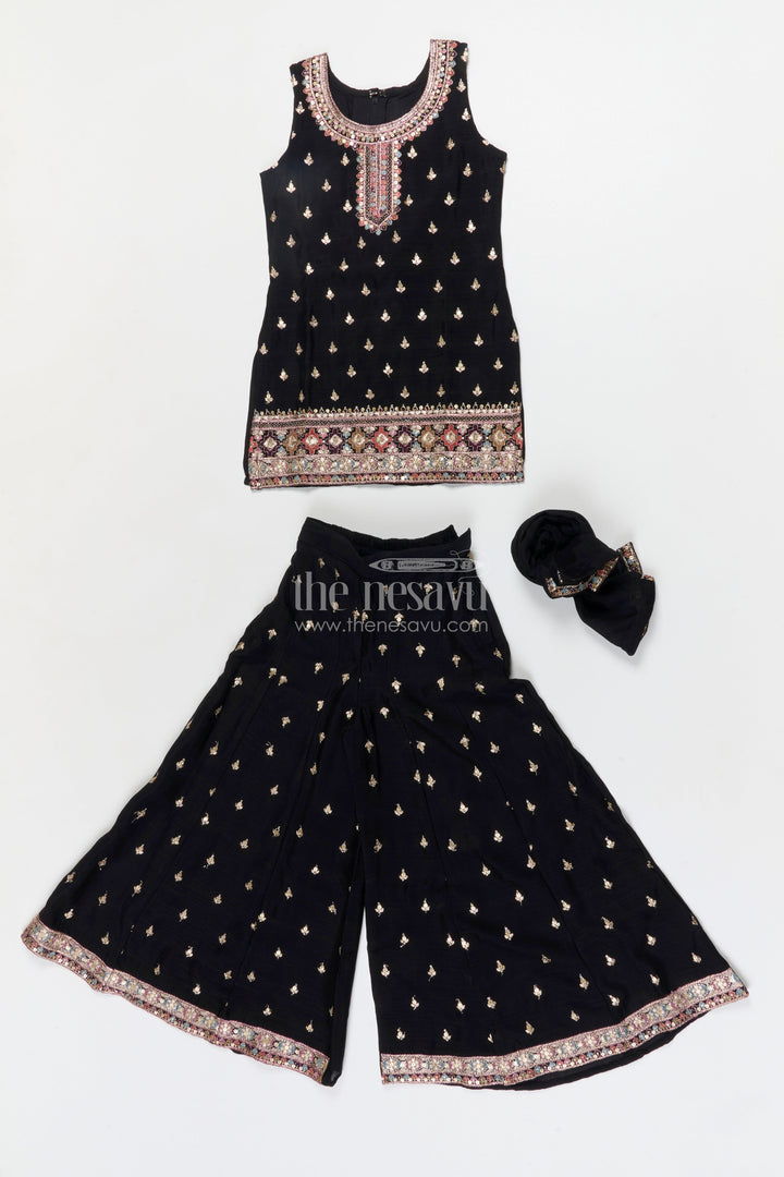 The Nesavu Girls Sharara / Plazo Set Girls Sharara Set for Festive Occasions and Cultural Events Nesavu Nesavu girls georgette sharara set with straight-cut top for weddings and festive functions