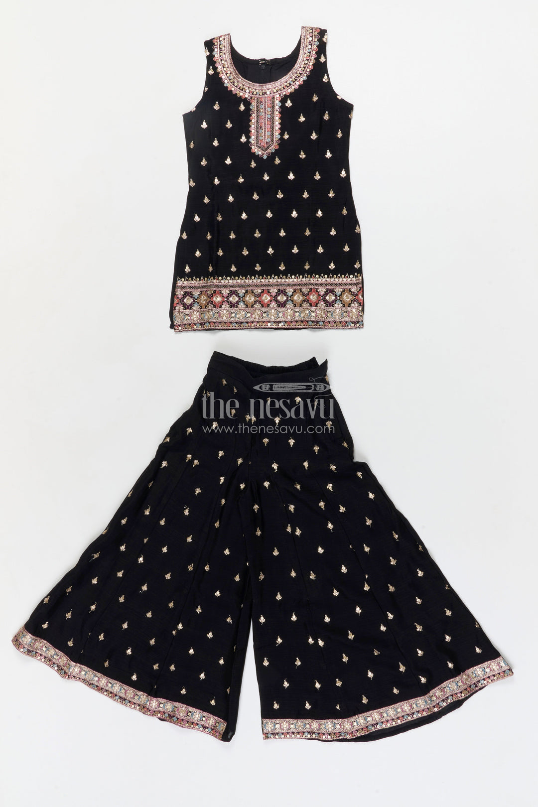 The Nesavu Girls Sharara / Plazo Set Girls Sharara Set for Festive Occasions and Cultural Events Nesavu Nesavu girls georgette sharara set with straight-cut top for weddings and festive functions