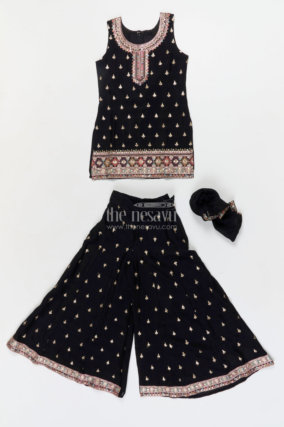 The Nesavu Girls Sharara / Plazo Set Girls Sharara Set for Festive Occasions and Cultural Events Nesavu Nesavu girls georgette sharara set with straight-cut top for weddings and festive functions