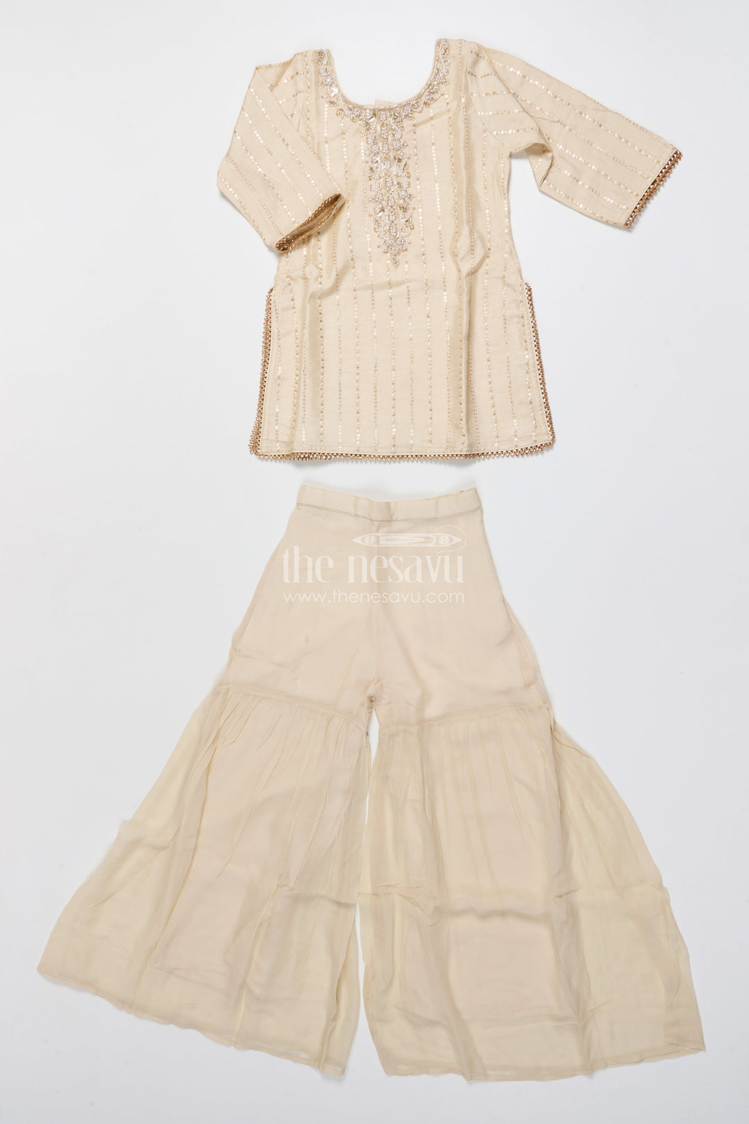 The Nesavu Girls Sharara / Plazo Set Girls Sharara Set for Festive Occasions and Cultural Events Nesavu Nesavu sharara set girls embroidered yoke festive cultural celebrations