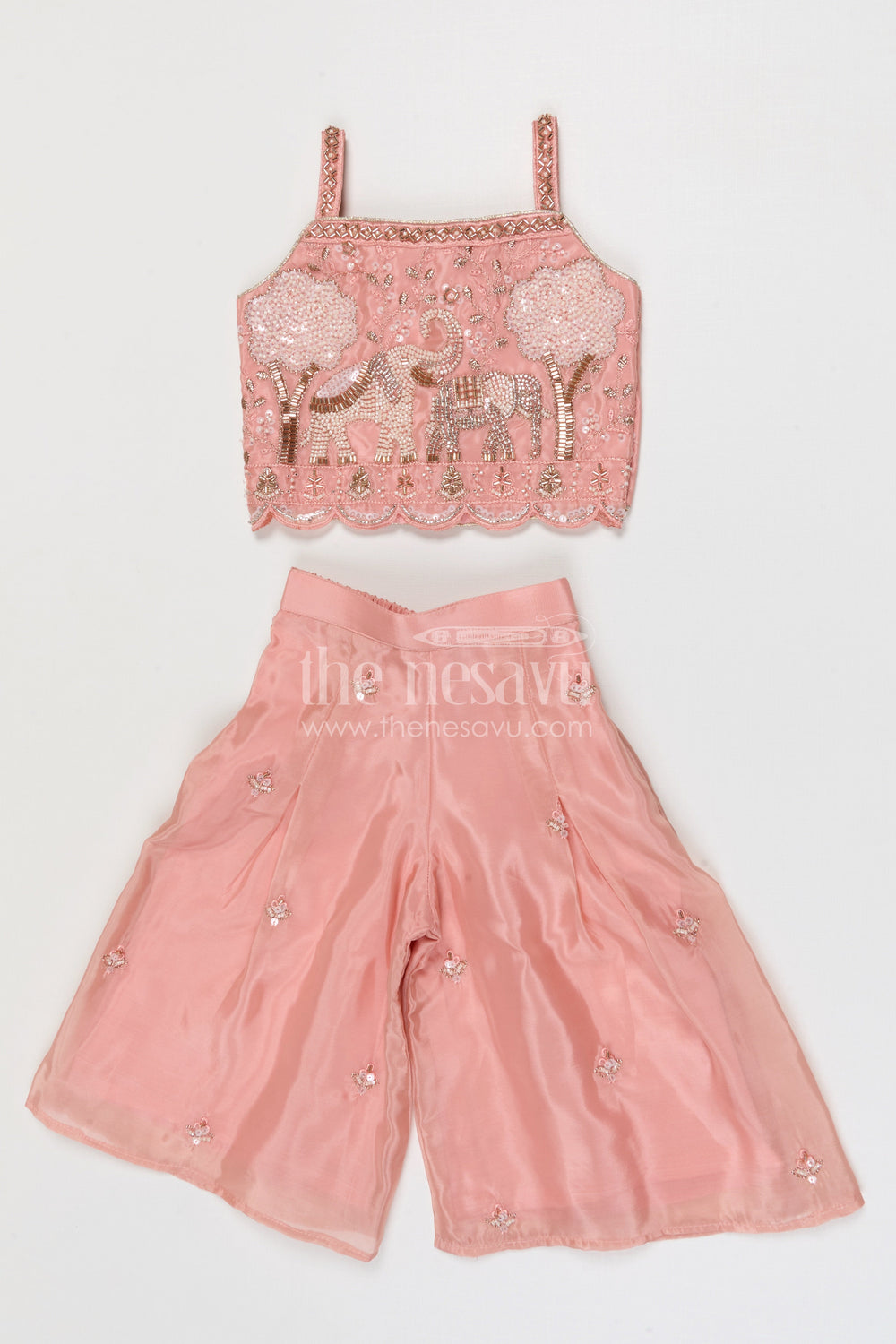 The Nesavu Girls Sharara / Plazo Set Girls Sharara Set for Festive Occasions and Family Celebrations Nesavu Nesavu girls organza sharara set with designer embroidered yoke for weddings and festive celebrations