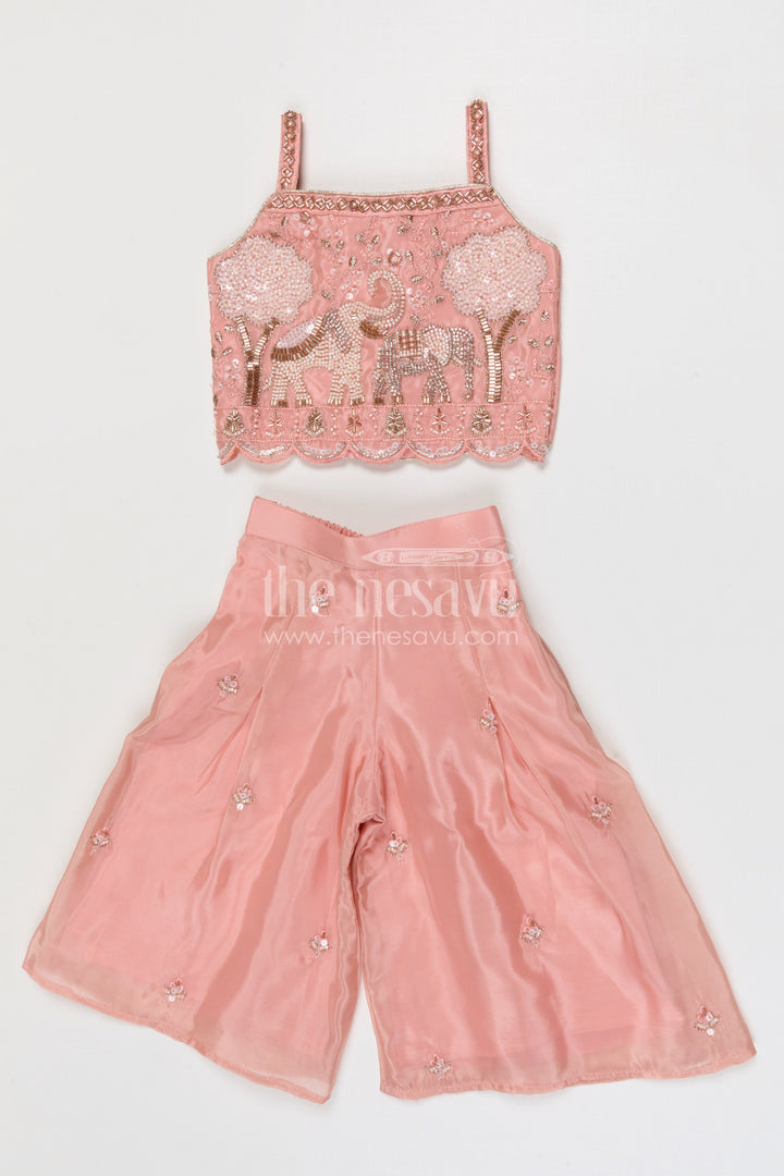 The Nesavu Girls Sharara / Plazo Set Girls Sharara Set for Festive Occasions and Family Celebrations Nesavu Nesavu girls organza sharara set with designer embroidered yoke for weddings and festive celebrations