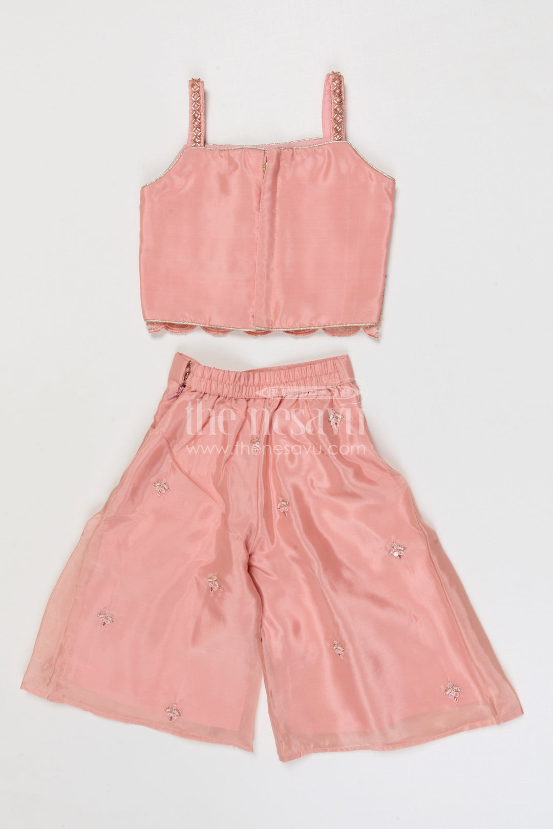The Nesavu Girls Sharara / Plazo Set Girls Sharara Set for Festive Occasions and Family Celebrations Nesavu Nesavu girls organza sharara set with designer embroidered yoke for weddings and festive celebrations