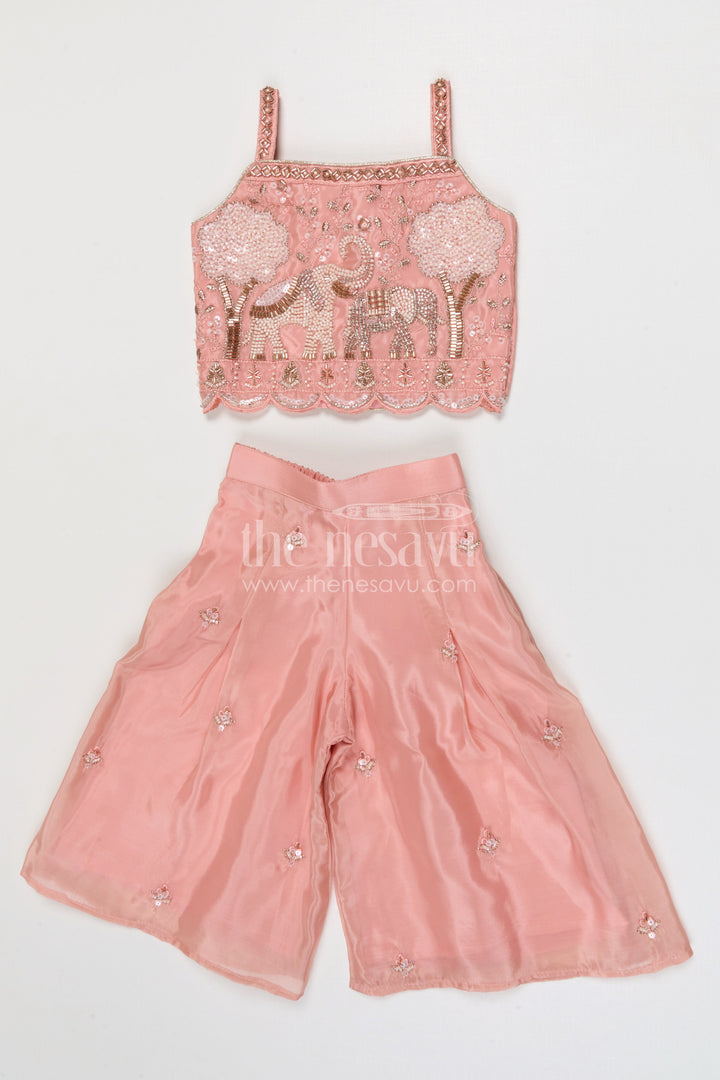 The Nesavu Girls Sharara / Plazo Set Girls Sharara Set for Festive Occasions and Family Celebrations Nesavu Nesavu girls organza sharara set with designer embroidered yoke for weddings and festive celebrations