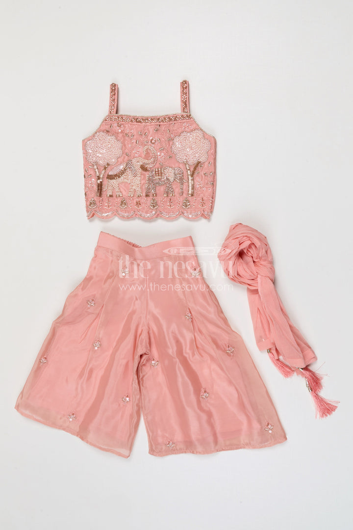 The Nesavu Girls Sharara / Plazo Set Girls Sharara Set for Festive Occasions and Family Celebrations Nesavu Nesavu girls organza sharara set with designer embroidered yoke for weddings and festive celebrations