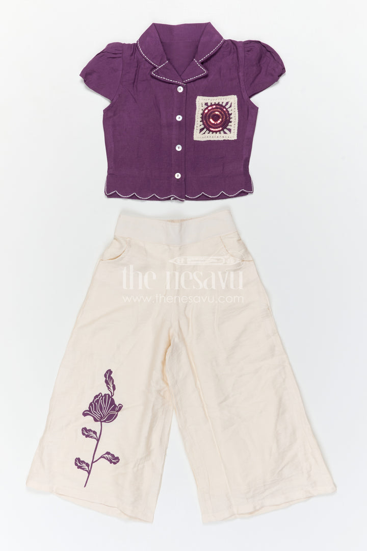 The Nesavu Girls Sharara / Plazo Set Girls Sharara Set for Festive Occasions and Family Functions Nesavu Nesavu Girls Sharara Set For Festive Occasions And Family Functions In Soft Cotton Blend Ethnic Wear