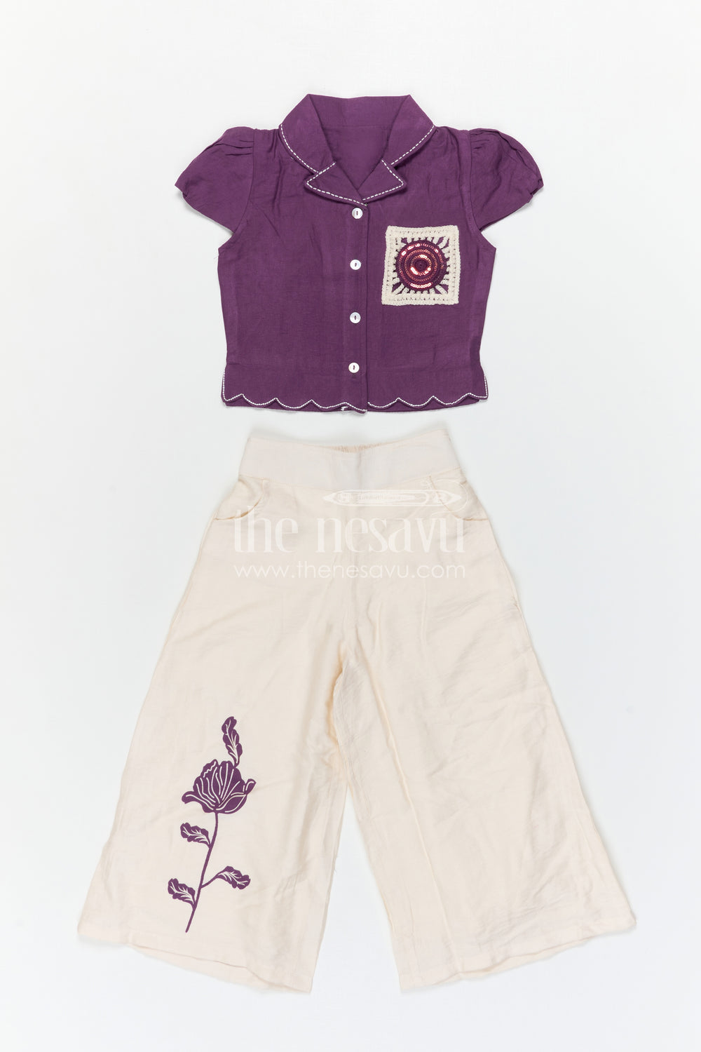 The Nesavu Girls Sharara / Plazo Set Girls Sharara Set for Festive Occasions and Family Functions Nesavu Nesavu Girls Sharara Set For Festive Occasions And Family Functions In Soft Cotton Blend Ethnic Wear