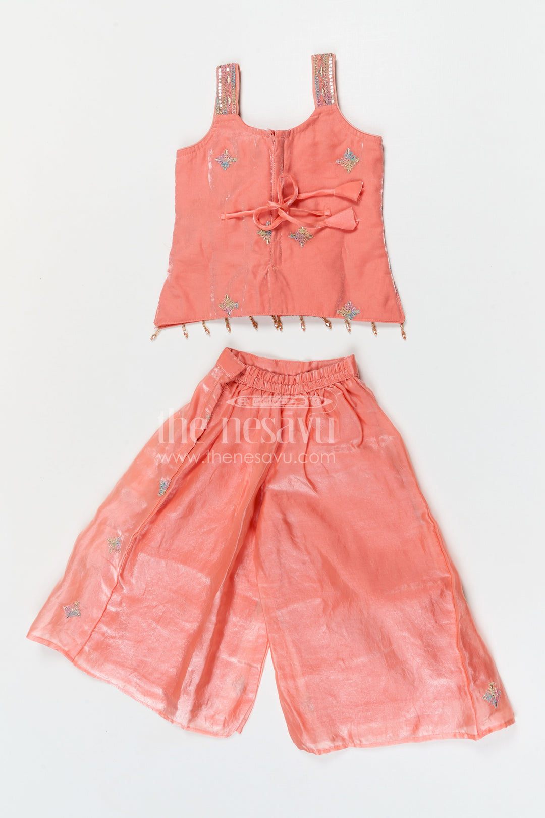 The Nesavu Girls Sharara / Plazo Set Girls Sharara Set for Festive Occasions and Traditional Celebrations Nesavu Nesavu girls viscose silk sharara set for festive occasions with designer embroidered yoke