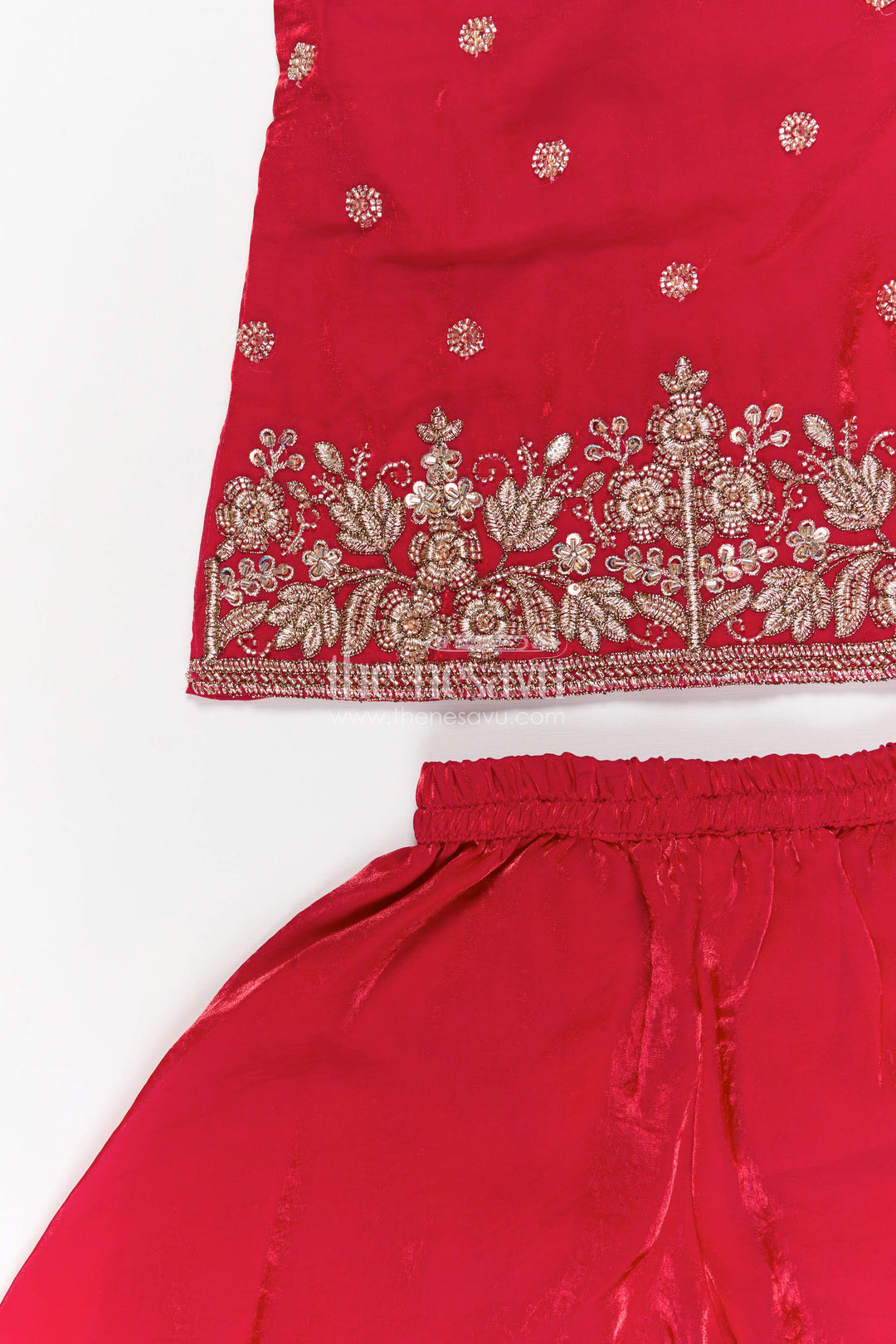 The Nesavu Girls Sharara / Plazo Set Girls Sharara Set for Festive Occasions and Wedding Celebrations Nesavu Nesavu girls organza sharara set with designer embroidery for festive wear