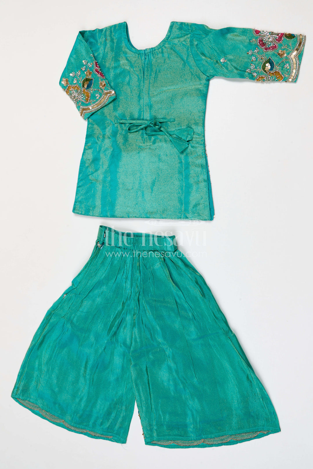 The Nesavu Girls Sharara / Plazo Set Girls Sharara Set for Festive Occasions Nesavu Nesavu girls sharara set for weddings and festive occasions viscose silk designer embroidered outfit