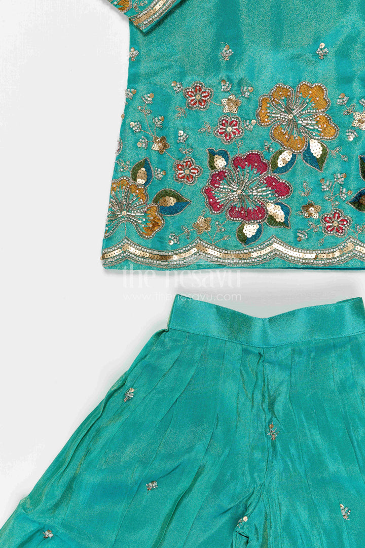 The Nesavu Girls Sharara / Plazo Set Girls Sharara Set for Festive Occasions Nesavu Nesavu girls sharara set for weddings and festive occasions viscose silk designer embroidered outfit