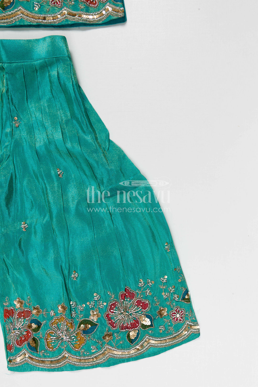 The Nesavu Girls Sharara / Plazo Set Girls Sharara Set for Festive Occasions Nesavu Nesavu girls sharara set for weddings and festive occasions viscose silk designer embroidered outfit