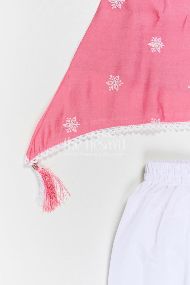The Nesavu Girls Sharara / Plazo Set Girls Sharara Set for Festive Wear and Family Functions Nesavu Nesavu Girls Crepe Cotton Sharara Set With Thread Embroidery For Festive Wear And Family Functions