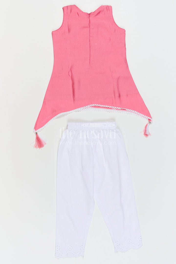 The Nesavu Girls Sharara / Plazo Set Girls Sharara Set for Festive Wear and Family Functions Nesavu Nesavu Girls Crepe Cotton Sharara Set With Thread Embroidery For Festive Wear And Family Functions