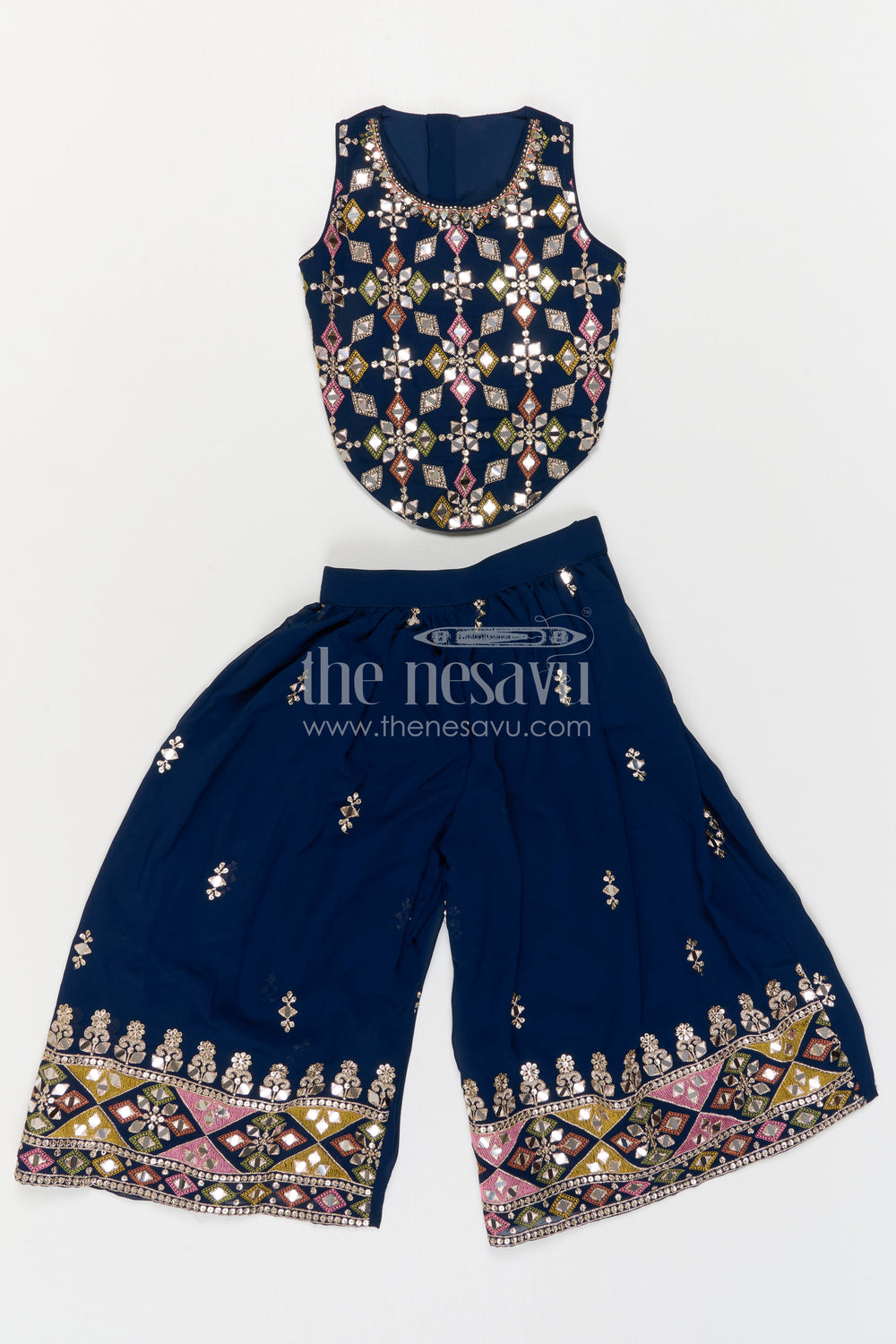 The Nesavu Girls Sharara / Plazo Set Girls Sharara Set for Festive Weddings and Special Occasions Nesavu Nesavu Girls Georgette Sharara Set For Festive Weddings And Special Occasions With Designer Embroidery
