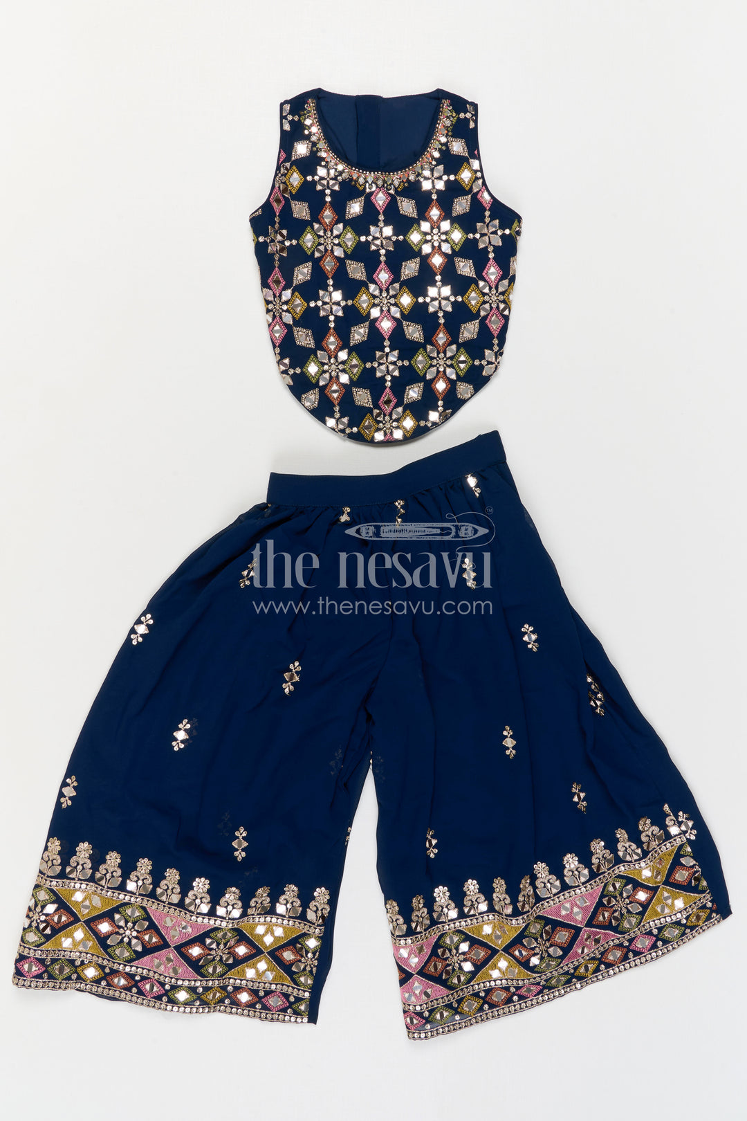 The Nesavu Girls Sharara / Plazo Set Girls Sharara Set for Festive Weddings and Special Occasions Nesavu Nesavu Girls Georgette Sharara Set For Festive Weddings And Special Occasions With Designer Embroidery