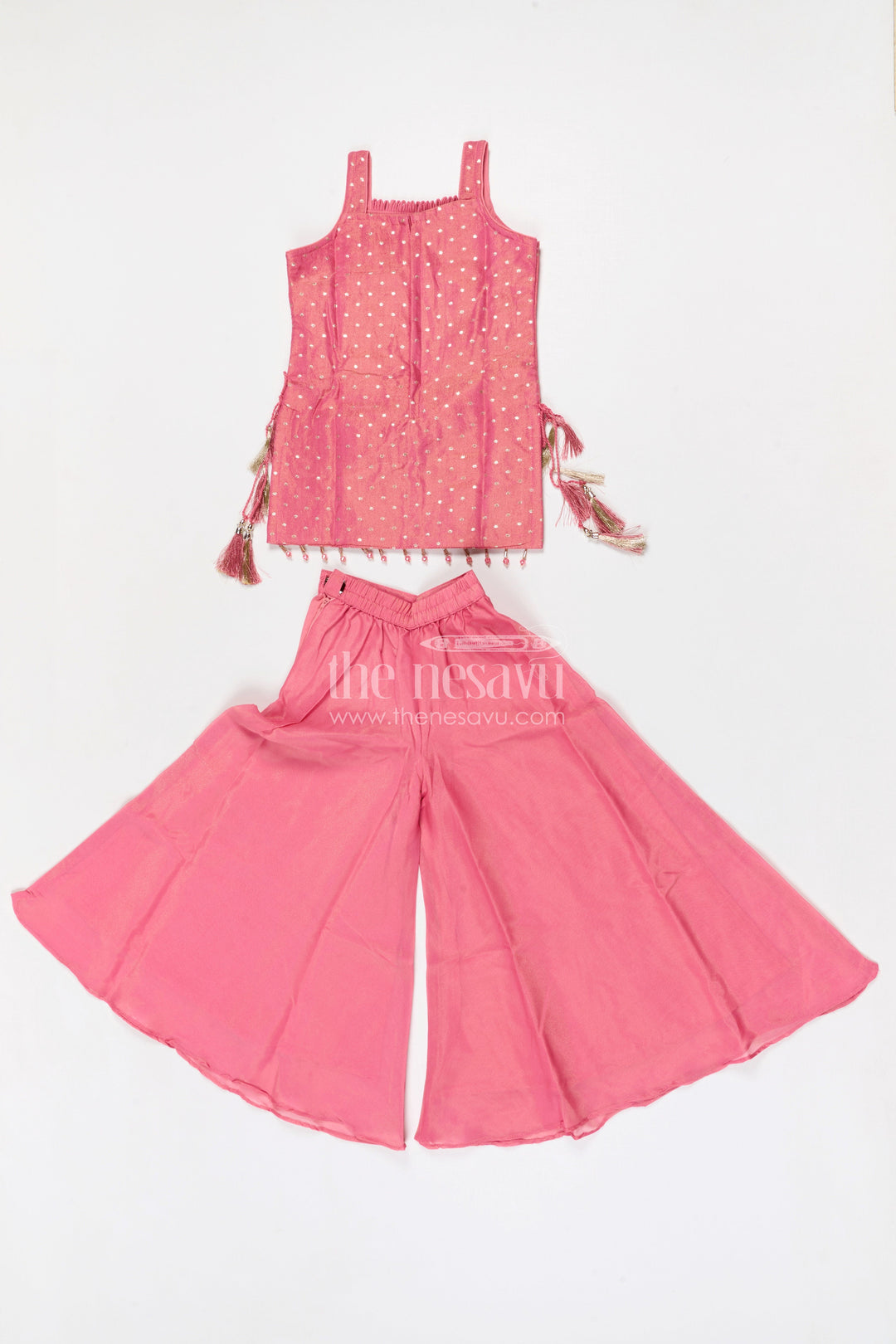 The Nesavu Girls Sharara / Plazo Set Girls Sharara Set for Festive Weddings and Traditional Celebrations Nesavu Nesavu girls viscose silk sharara set for weddings and festive celebrations with designer yoke