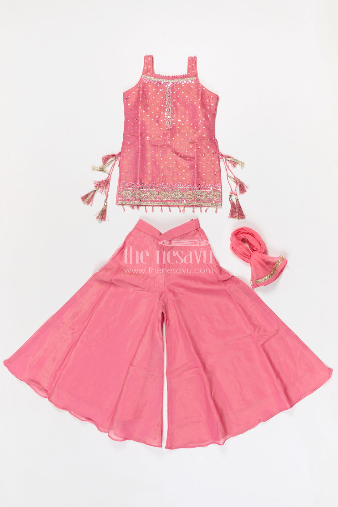 The Nesavu Girls Sharara / Plazo Set Girls Sharara Set for Festive Weddings and Traditional Celebrations Nesavu Nesavu girls viscose silk sharara set for weddings and festive celebrations with designer yoke