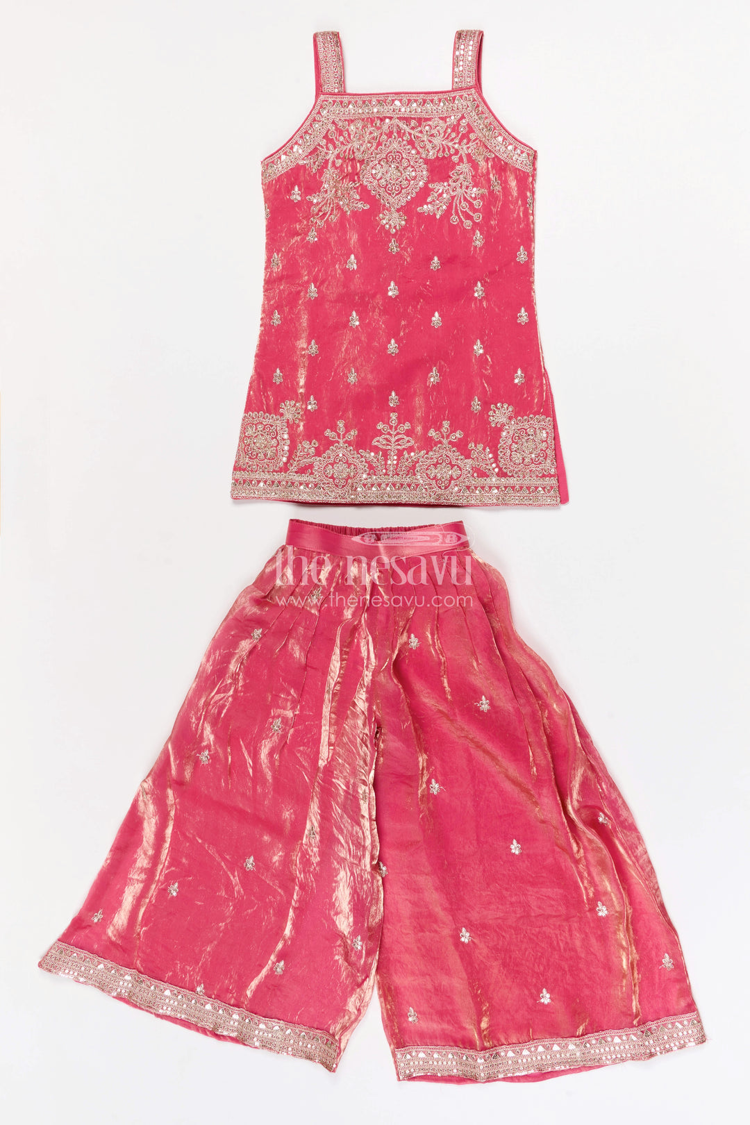 The Nesavu Girls Sharara / Plazo Set Girls Sharara Set for Grand Festive Celebrations and Weddings Nesavu Nesavu organza tissue silk girls sharara set for weddings with designer embroidery