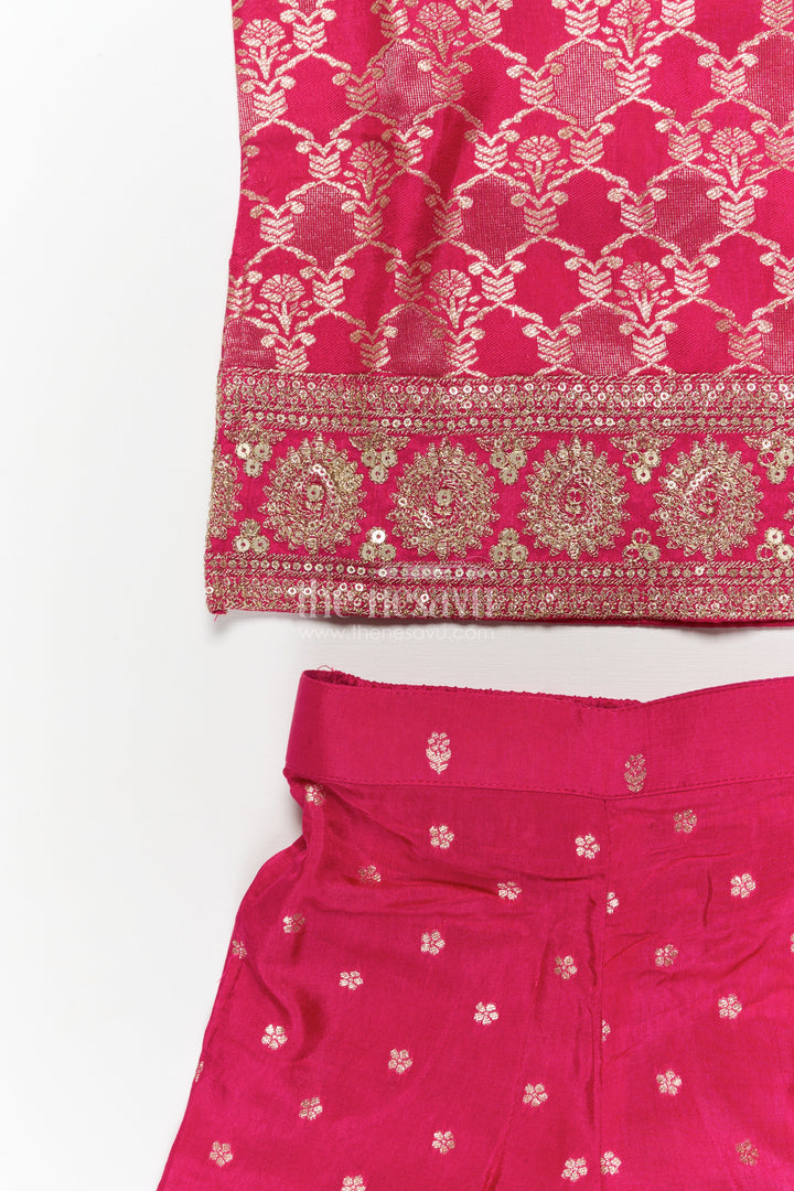 The Nesavu Girls Sharara / Plazo Set Girls Sharara Set for Traditional Celebrations and Festive Events Nesavu Nesavu girls sharara set in jacquard silk for traditional weddings and cultural celebrations