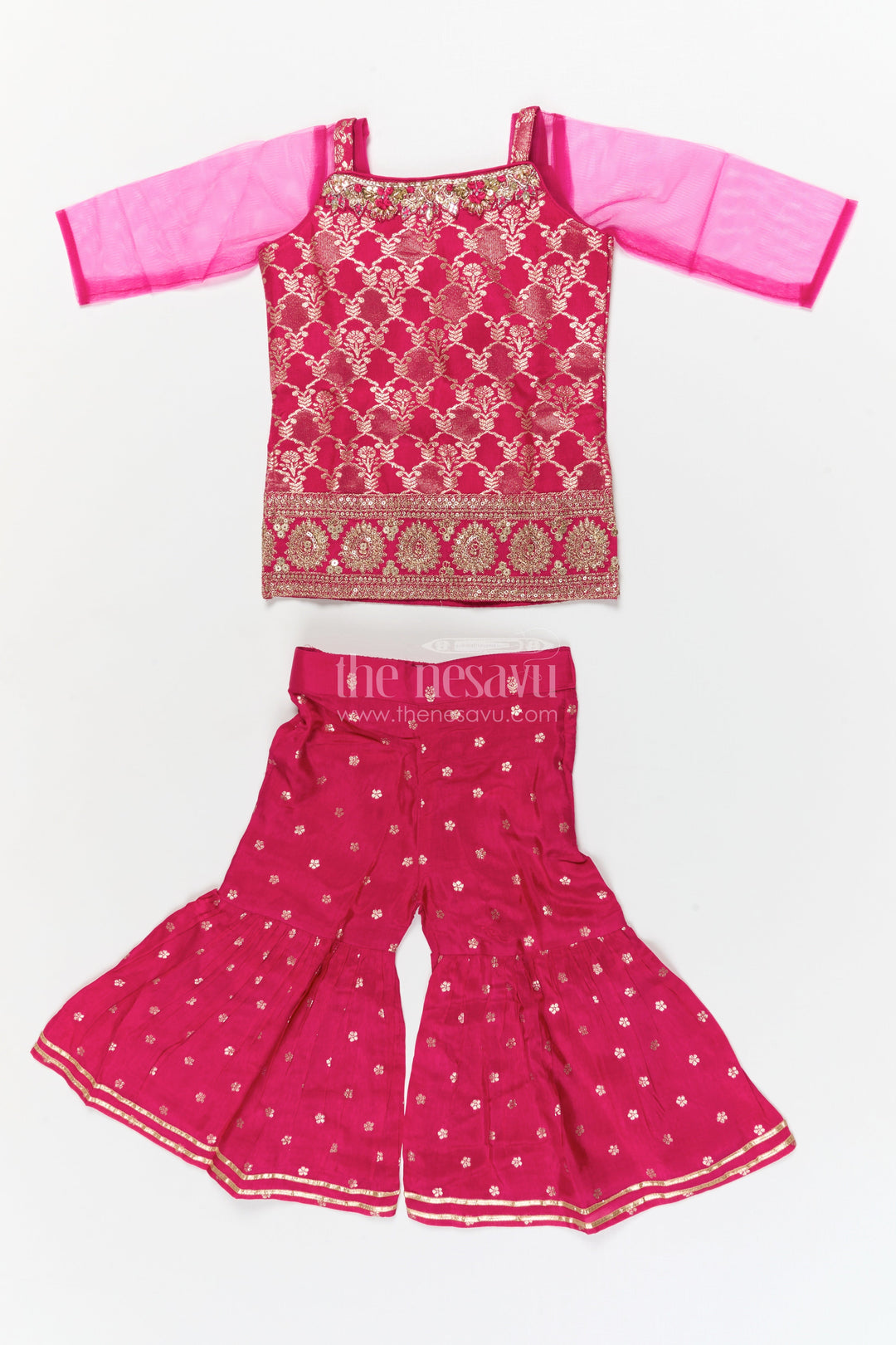 The Nesavu Girls Sharara / Plazo Set Girls Sharara Set for Traditional Celebrations and Festive Events Nesavu Nesavu girls sharara set in jacquard silk for traditional weddings and cultural celebrations