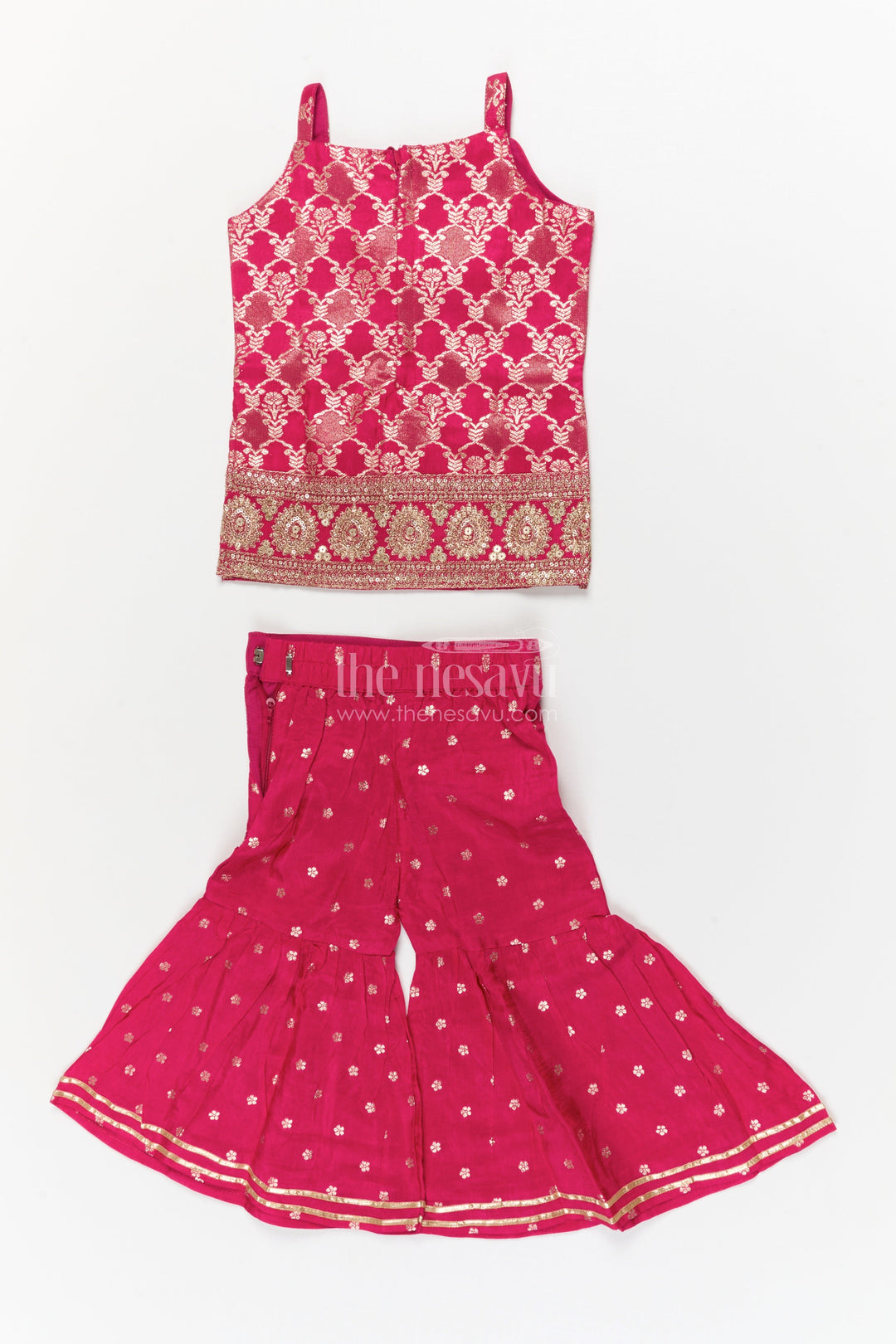 The Nesavu Girls Sharara / Plazo Set Girls Sharara Set for Traditional Celebrations and Festive Events Nesavu Nesavu girls sharara set in jacquard silk for traditional weddings and cultural celebrations