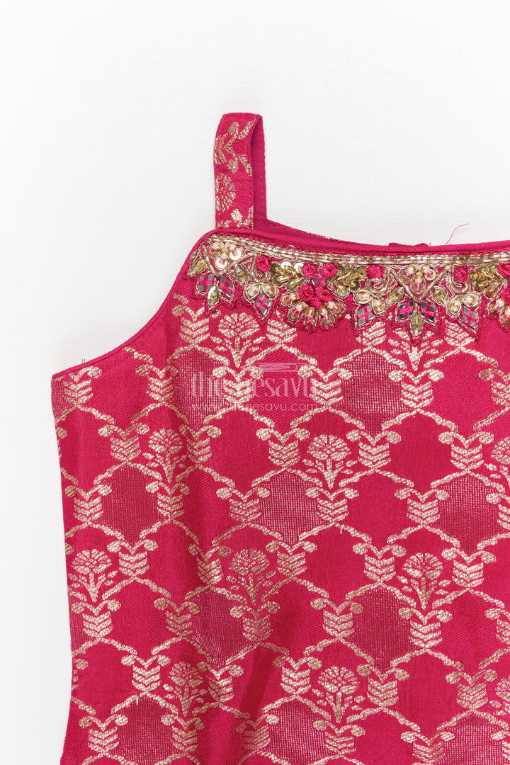 The Nesavu Girls Sharara / Plazo Set Girls Sharara Set for Traditional Celebrations and Festive Events Nesavu Nesavu girls sharara set in jacquard silk for traditional weddings and cultural celebrations