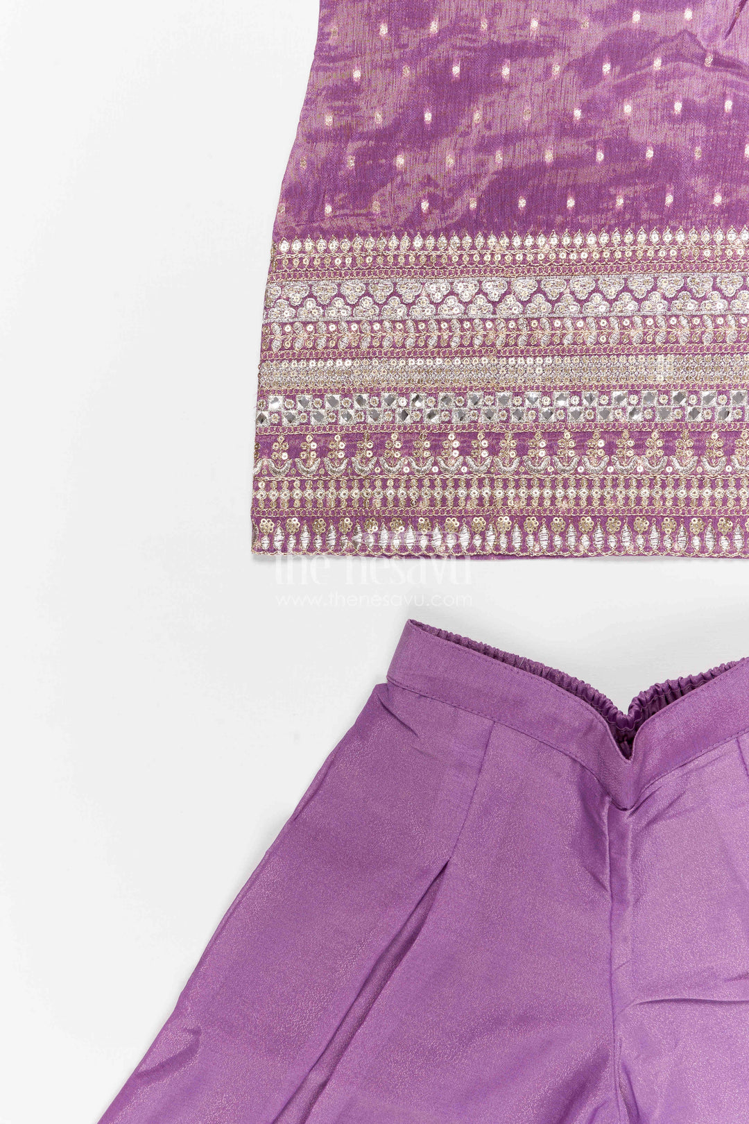 The Nesavu Girls Sharara / Plazo Set Girls Sharara Set for Traditional Functions and Festive Gatherings Nesavu Nesavu girls viscose silk sharara set for festive gatherings with designer embroidered yoke