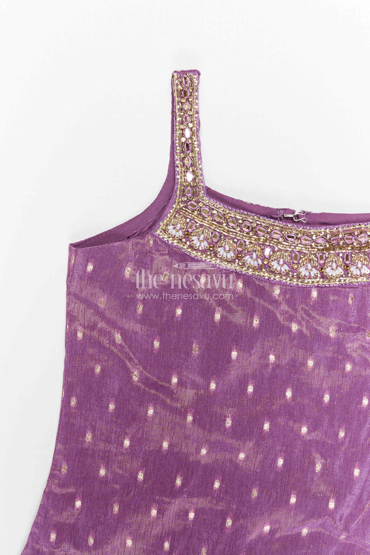 The Nesavu Girls Sharara / Plazo Set Girls Sharara Set for Traditional Functions and Festive Gatherings Nesavu Nesavu girls viscose silk sharara set for festive gatherings with designer embroidered yoke