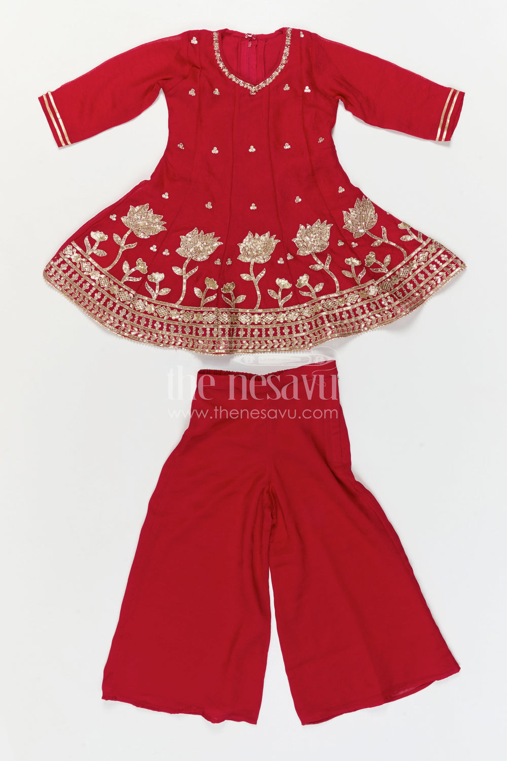 The Nesavu Girls Sharara / Plazo Set Girls Sharara Set for Wedding and Event Nesavu Nesavu Girls Sharara Set For Wedding And Festive Occasions With Embroidered Georgette Ethnic Outfit