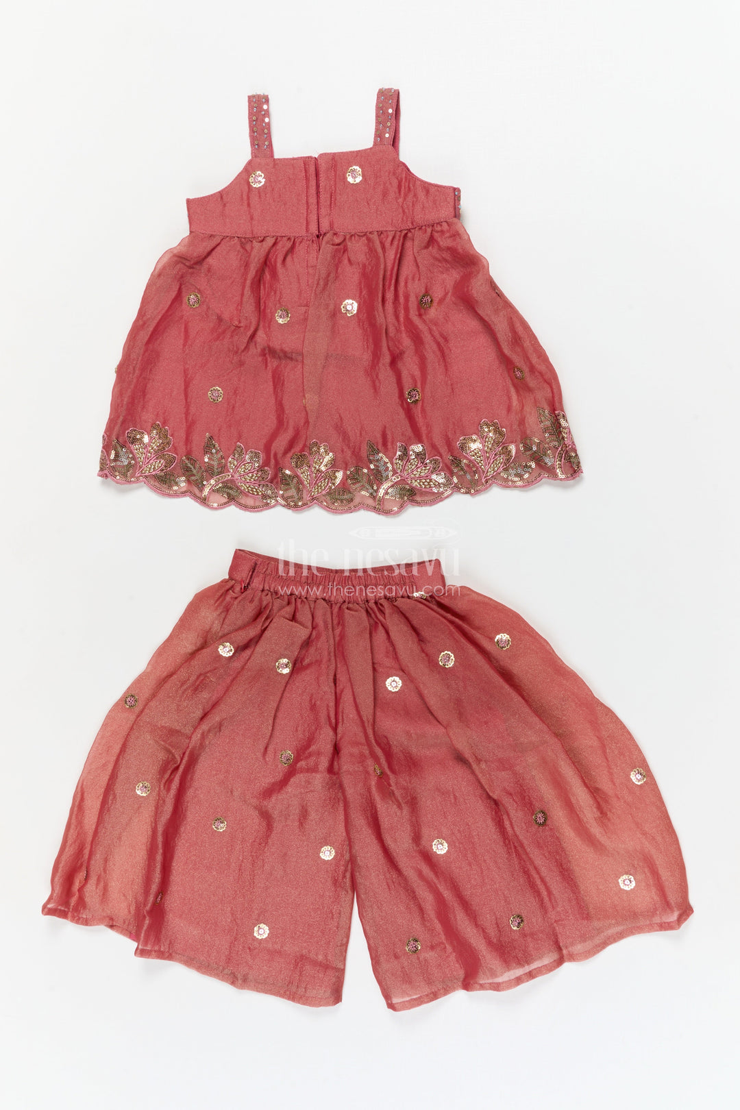 The Nesavu Girls Sharara / Plazo Set Girls Sharara Set for Wedding and Festive Celebrations Nesavu Nesavu girls sharara set in organza for weddings and festive functions with embroidered kurti