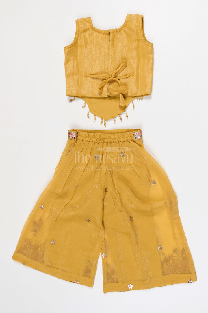 The Nesavu Girls Sharara / Plazo Set Girls Sharara Set for Wedding and Festive Nesavu Nesavu Girls Georgette Sharara Set With Designer Embroidered Yoke For Weddings And Festive Occasions