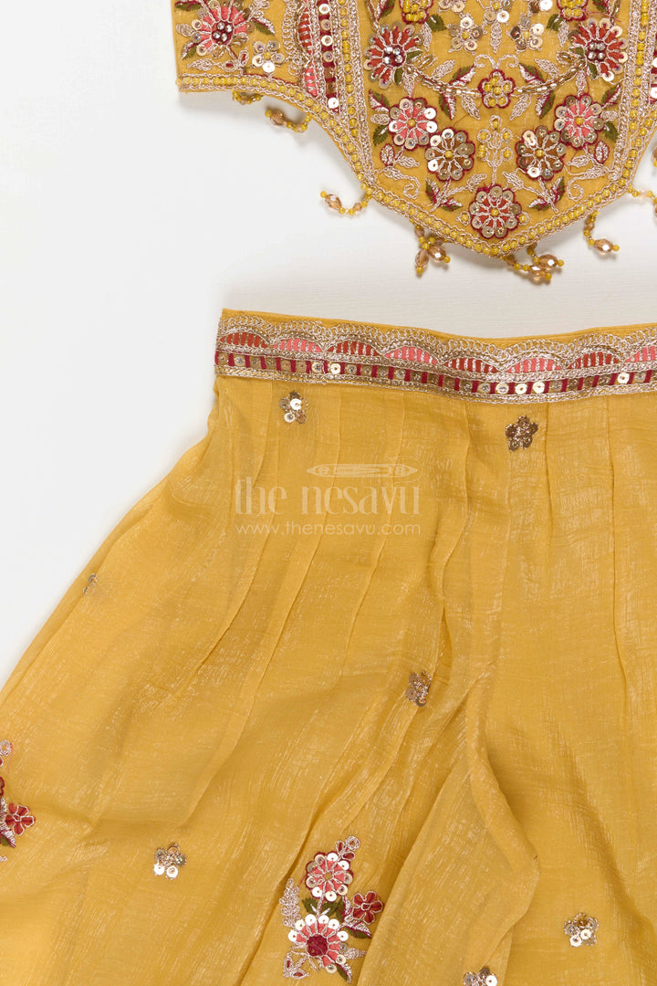 The Nesavu Girls Sharara / Plazo Set Girls Sharara Set for Wedding and Festive Nesavu Nesavu Girls Georgette Sharara Set With Designer Embroidered Yoke For Weddings And Festive Occasions