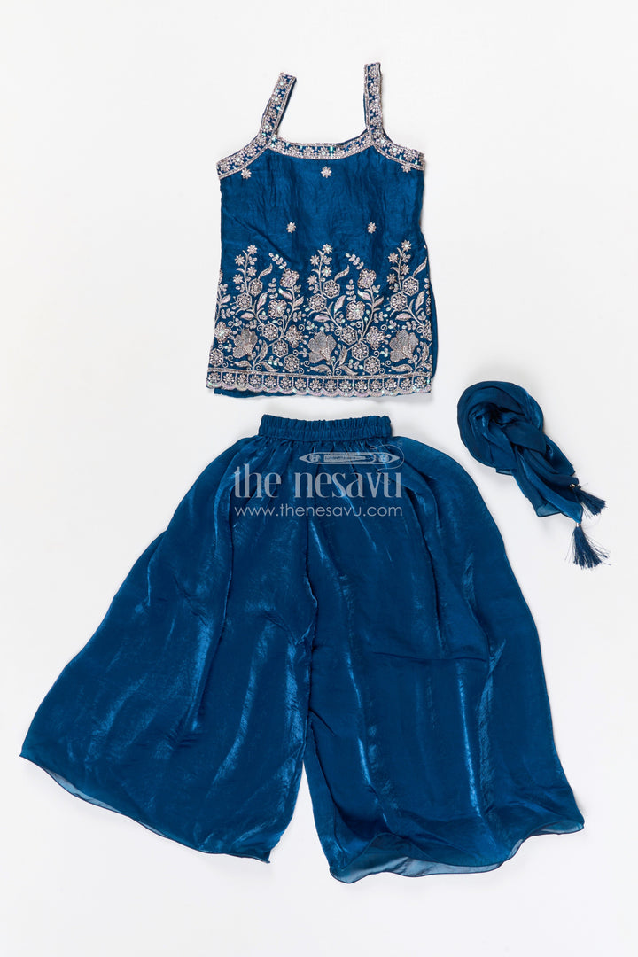 The Nesavu Girls Sharara / Plazo Set Girls Sharara Set for Wedding Functions and Festive Gatherings Nesavu Nesavu girls organza sharara set with embroidered yoke for weddings